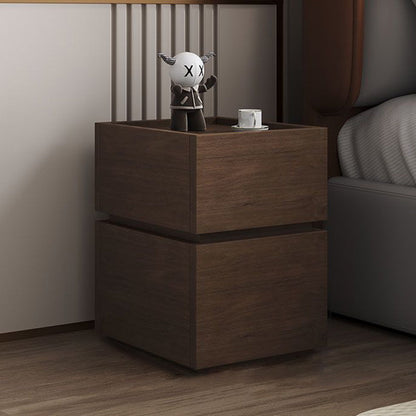 Modern Luxury Ultra Narrow Rectangular Tabletop Solid Wood Nightstand 2-Drawer For Bedroom