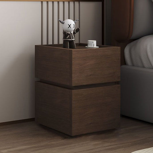 Modern Luxury Ultra Narrow Rectangular Tabletop Solid Wood Nightstand 2-Drawer For Bedroom