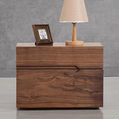 Contemporary Scandinavian Rectangular Desktop Solid Wood Nightstand With Labor-Saving Pulls 2-Drawer For Bedroom