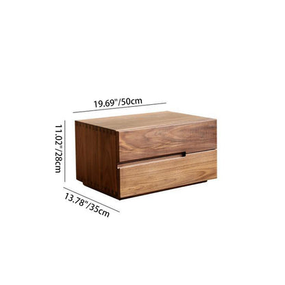 Contemporary Scandinavian Rectangular Desktop Solid Wood Nightstand With Labor-Saving Pulls 2-Drawer For Bedroom