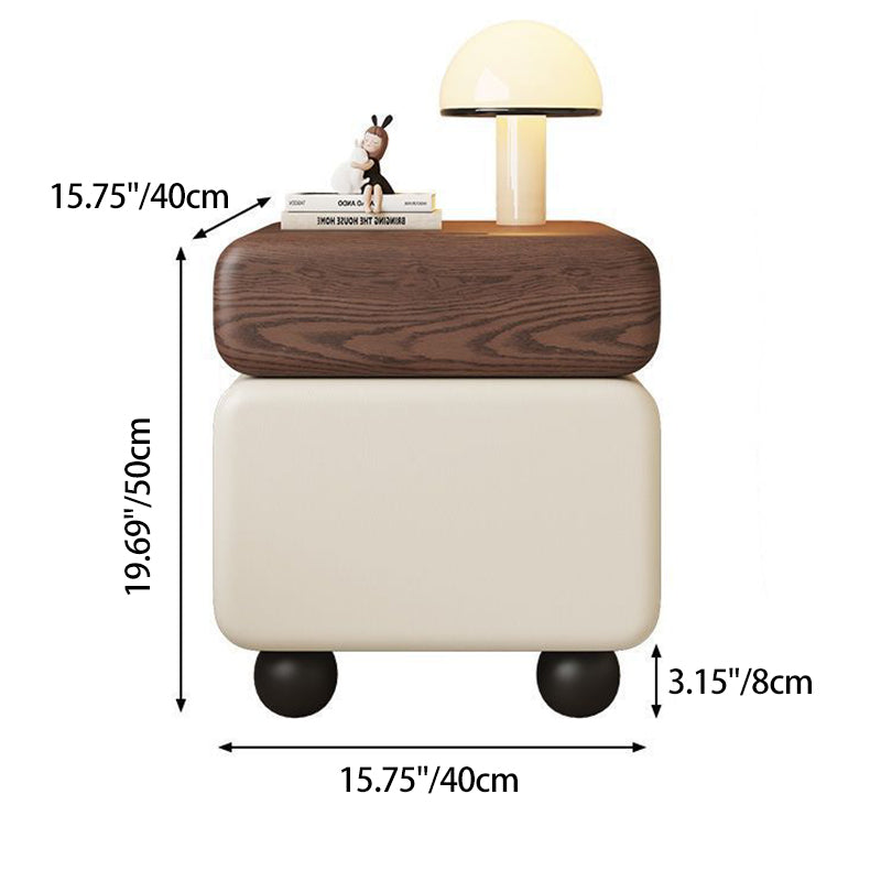 Traditional Vintage Square & Rectangular MDF & Wood Microfiber Leather Nightstand 2-Drawer for Bedroom