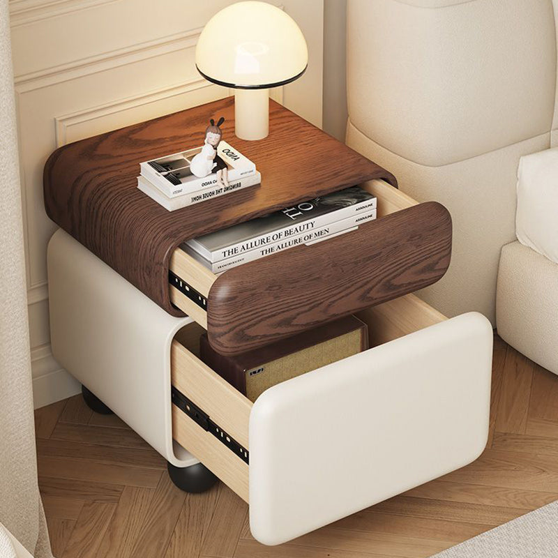 Traditional Vintage Square & Rectangular MDF & Wood Microfiber Leather Nightstand 2-Drawer for Bedroom