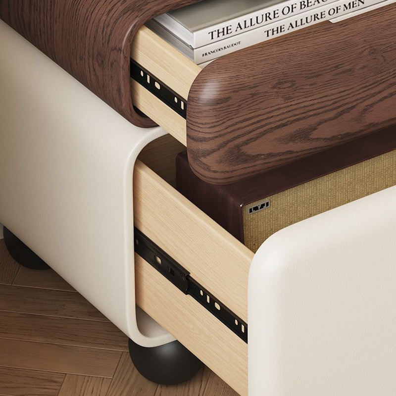 Traditional Vintage Square & Rectangular MDF & Wood Microfiber Leather Nightstand 2-Drawer for Bedroom