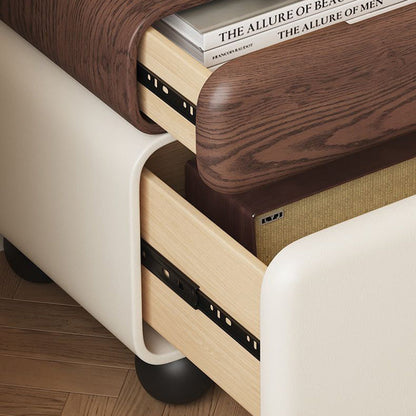Traditional Vintage Square & Rectangular MDF & Wood Microfiber Leather Nightstand 2-Drawer for Bedroom