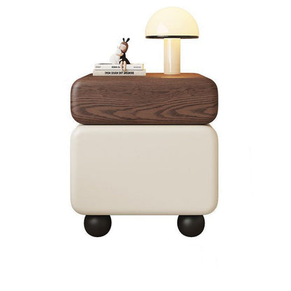 Traditional Vintage Square & Rectangular MDF & Wood Microfiber Leather Nightstand 2-Drawer for Bedroom