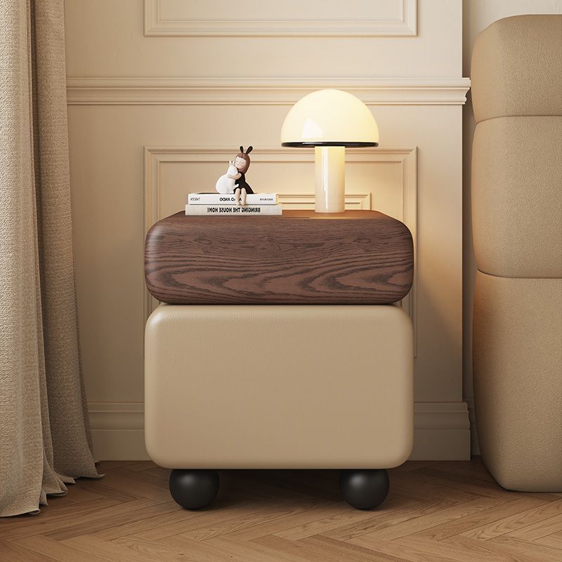 Traditional Vintage Square & Rectangular MDF & Wood Microfiber Leather Nightstand 2-Drawer for Bedroom