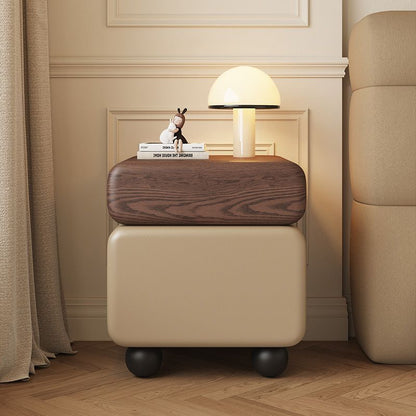 Traditional Vintage Square & Rectangular MDF & Wood Microfiber Leather Nightstand 2-Drawer for Bedroom