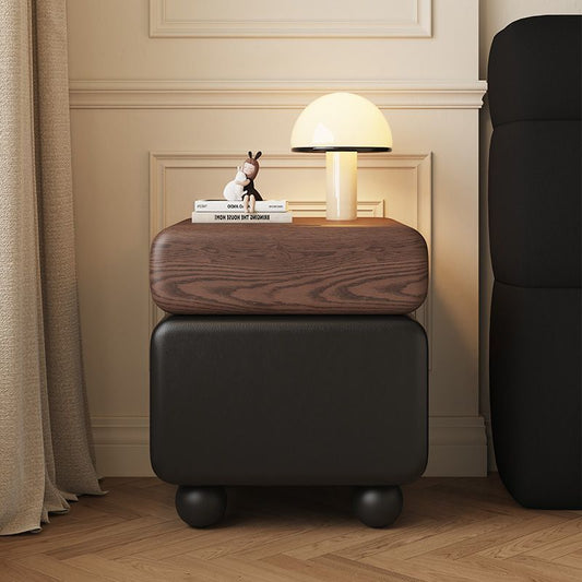 Traditional Vintage Square & Rectangular MDF & Wood Microfiber Leather Nightstand 2-Drawer for Bedroom