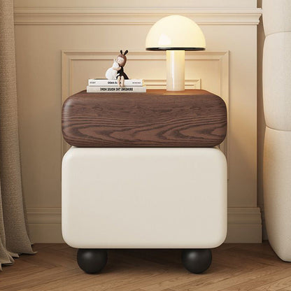 Traditional Vintage Square & Rectangular MDF & Wood Microfiber Leather Nightstand 2-Drawer for Bedroom