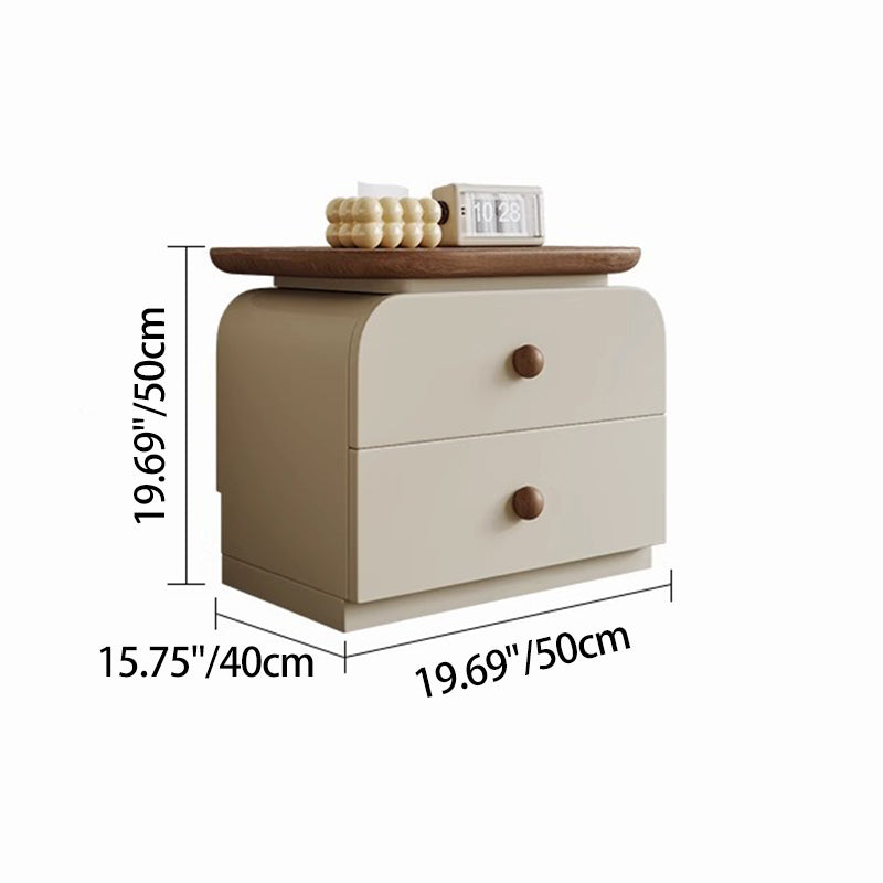 Traditional Vintage Square Solid Wood Rubberwood Nightstand 2-Drawer For Bedroom