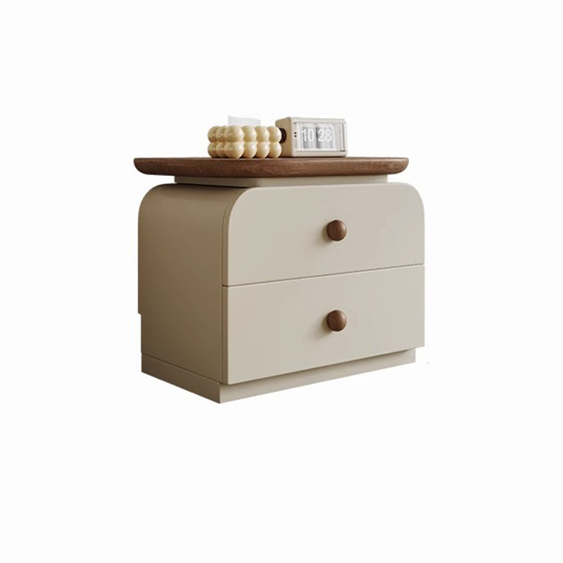 Traditional Vintage Square Solid Wood Rubberwood Nightstand 2-Drawer For Bedroom