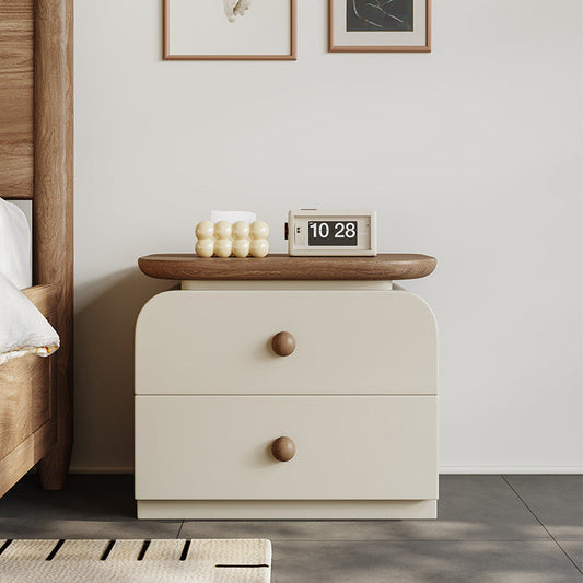 Traditional Vintage Square Solid Wood Rubberwood Nightstand 2-Drawer For Bedroom
