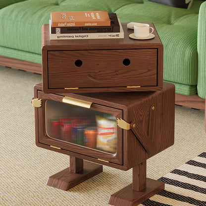 Modern Art Deco Kids Robot Rubberwood Acrylic Plastic Rotatable Nightstand 2-Drawer For Bedroom