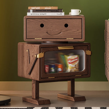 Modern Art Deco Kids Robot Rubberwood Acrylic Plastic Rotatable Nightstand 2-Drawer For Bedroom
