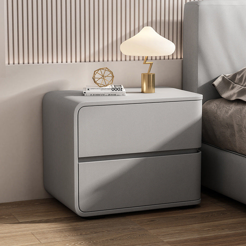 Contemporary Luxury Rectangle Microfiber Leather Solid Wood Plastic Metal Nightstand 2-Drawer For Bedroom