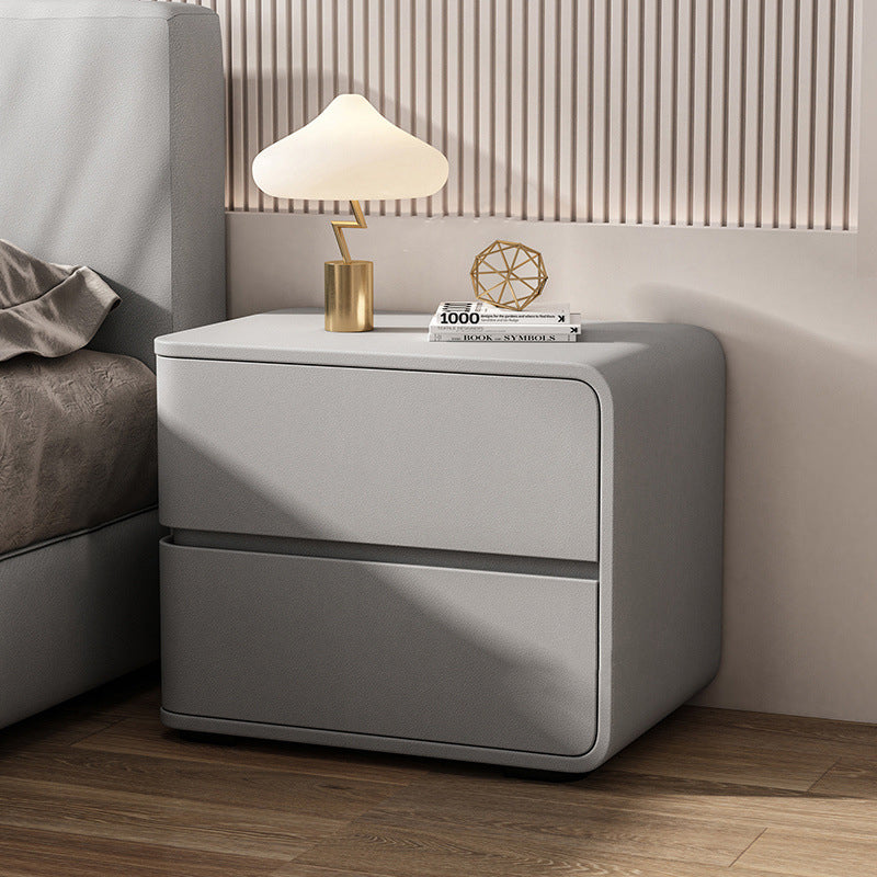 Contemporary Luxury Rectangle Microfiber Leather Solid Wood Plastic Metal Nightstand 2-Drawer For Bedroom