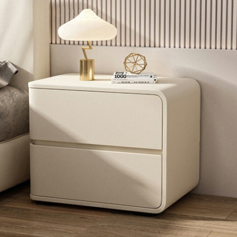Contemporary Luxury Rectangle Microfiber Leather Solid Wood Plastic Metal Nightstand 2-Drawer For Bedroom