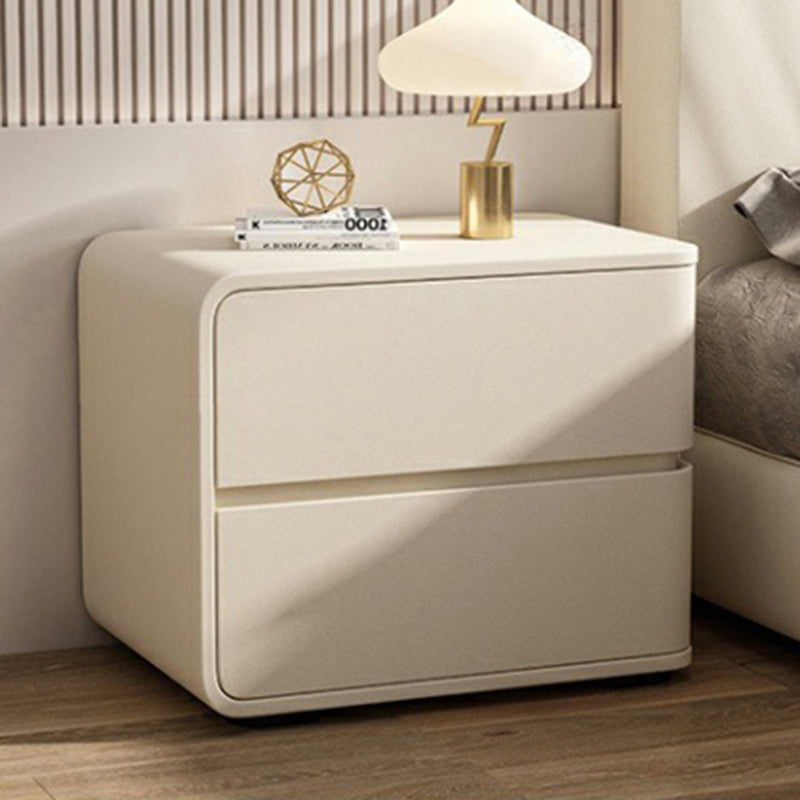 Contemporary Luxury Rectangle Microfiber Leather Solid Wood Plastic Metal Nightstand 2-Drawer For Bedroom