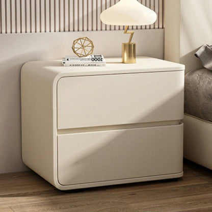 Contemporary Luxury Rectangle Microfiber Leather Solid Wood Plastic Metal Nightstand 2-Drawer For Bedroom
