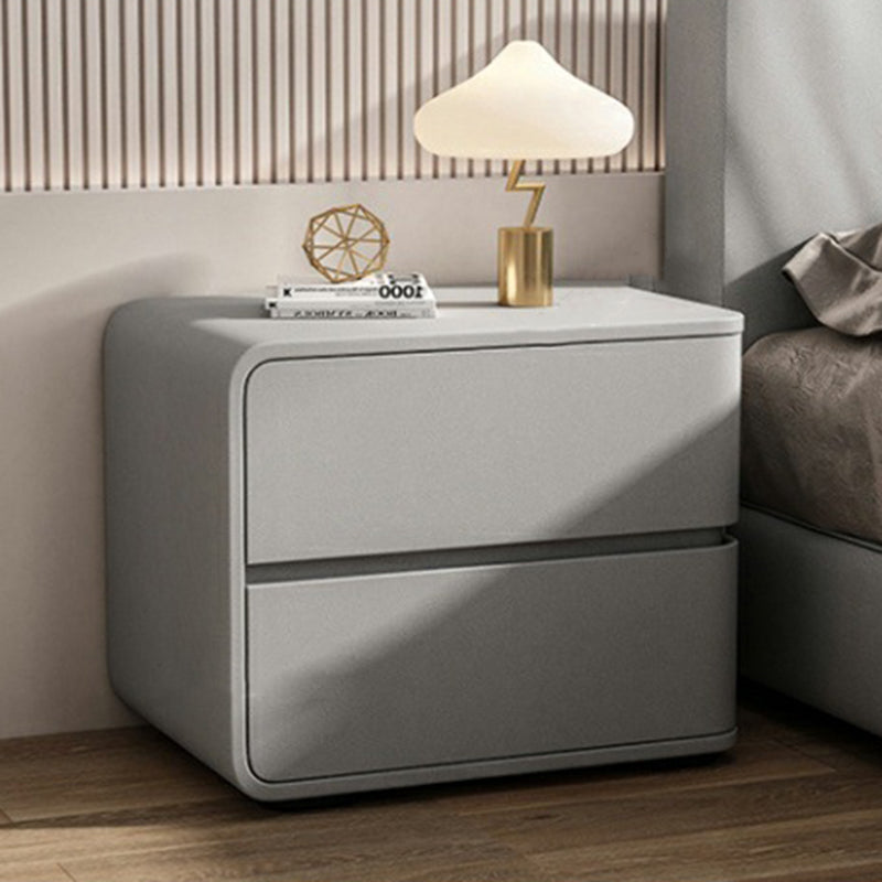Contemporary Luxury Rectangle Microfiber Leather Solid Wood Plastic Metal Nightstand 2-Drawer For Bedroom