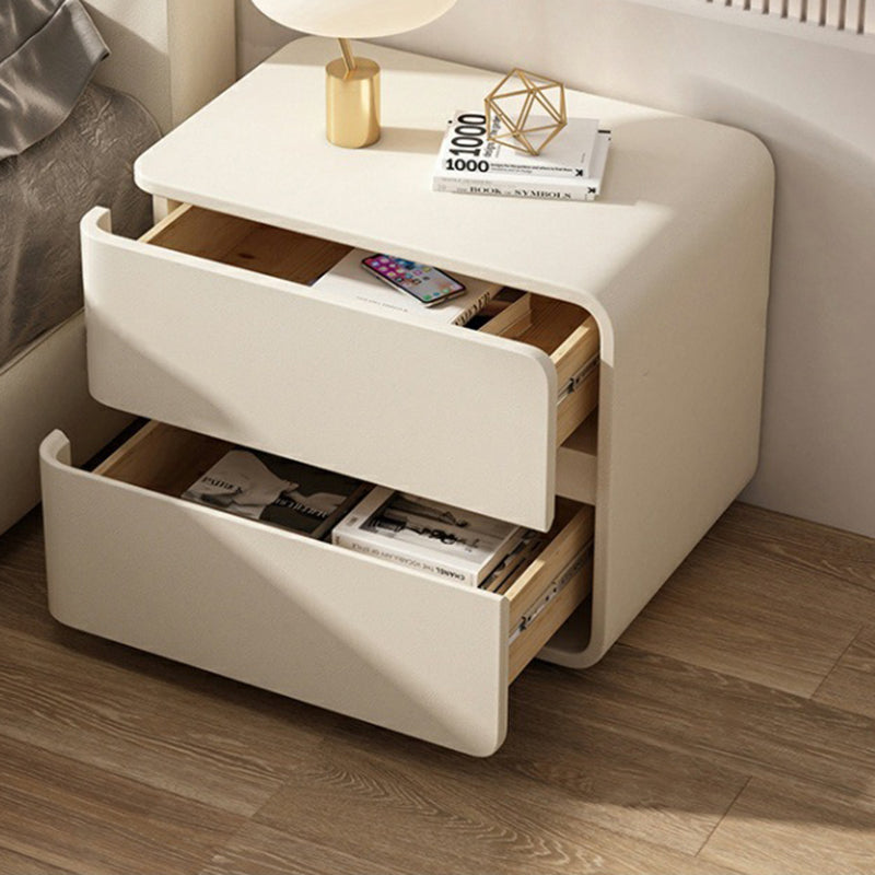 Contemporary Luxury Rectangle Microfiber Leather Solid Wood Plastic Metal Nightstand 2-Drawer For Bedroom