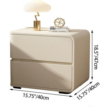 Contemporary Luxury Rectangle Microfiber Leather Solid Wood Plastic Metal Nightstand 2-Drawer For Bedroom