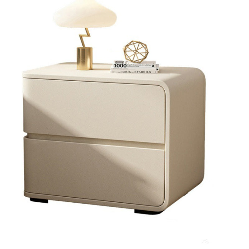 Contemporary Luxury Rectangle Microfiber Leather Solid Wood Plastic Metal Nightstand 2-Drawer For Bedroom