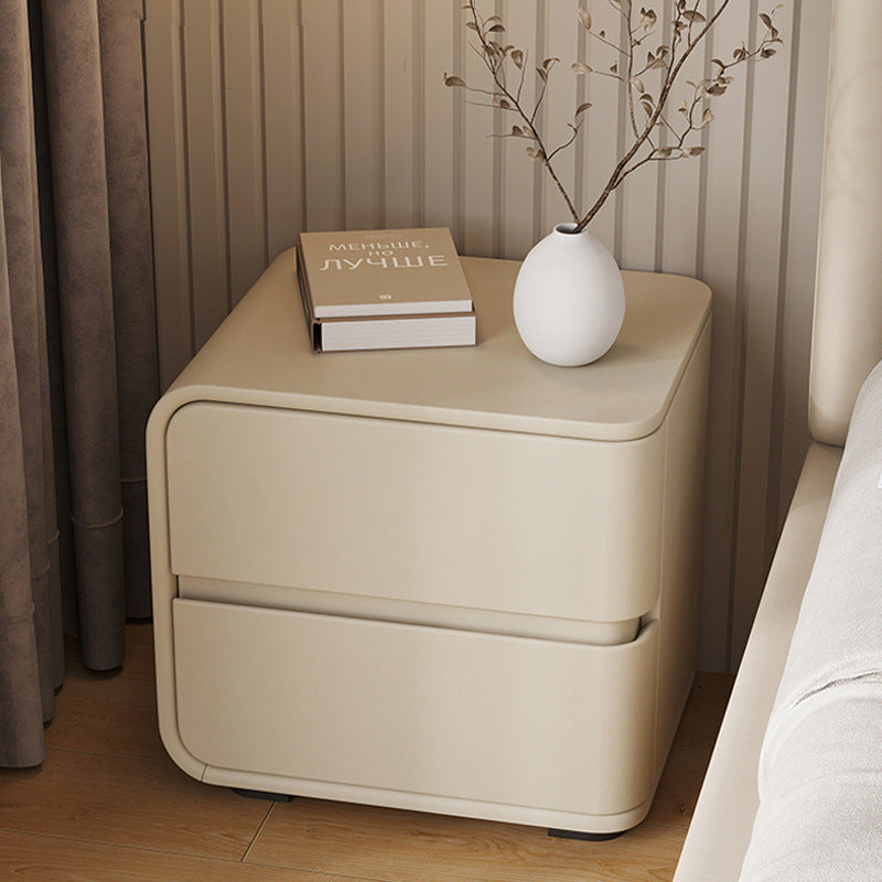 Contemporary Luxury Rectangle Microfiber Leather Solid Wood Plastic Metal Nightstand 2-Drawer For Bedroom