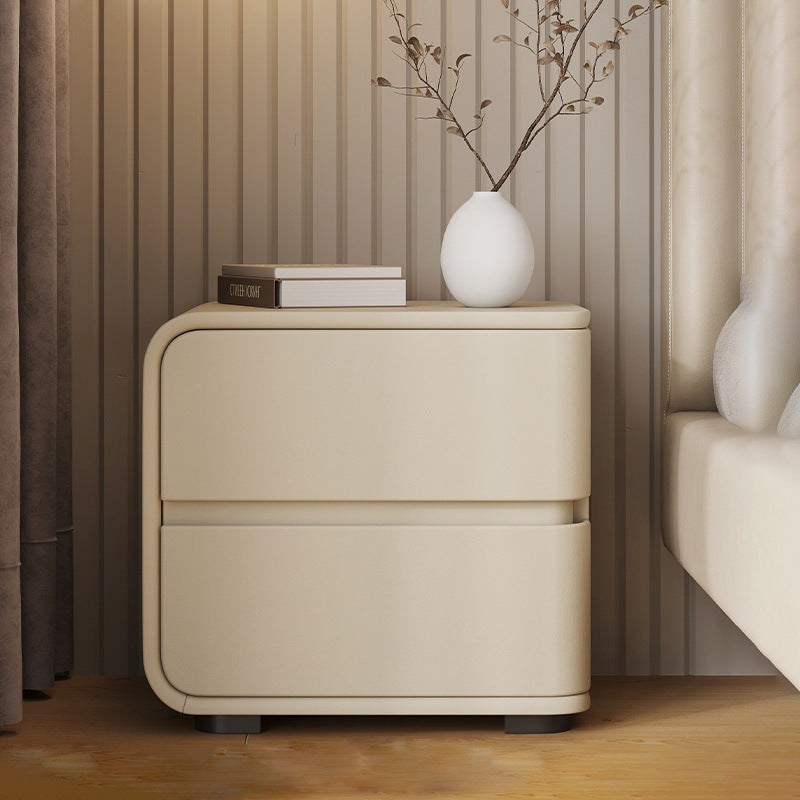 Contemporary Luxury Rectangle Microfiber Leather Solid Wood Plastic Metal Nightstand 2-Drawer For Bedroom