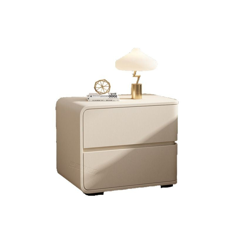 Contemporary Luxury Rectangle Microfiber Leather Solid Wood Plastic Metal Nightstand 2-Drawer For Bedroom
