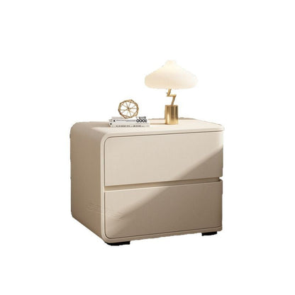 Contemporary Luxury Rectangle Microfiber Leather Solid Wood Plastic Metal Nightstand 2-Drawer For Bedroom