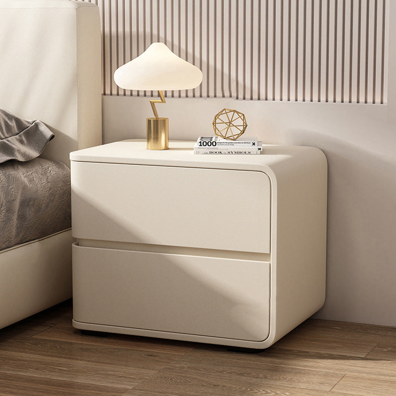 Contemporary Luxury Rectangle Microfiber Leather Solid Wood Plastic Metal Nightstand 2-Drawer For Bedroom