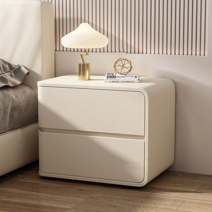 Contemporary Luxury Rectangle Microfiber Leather Solid Wood Plastic Metal Nightstand 2-Drawer For Bedroom
