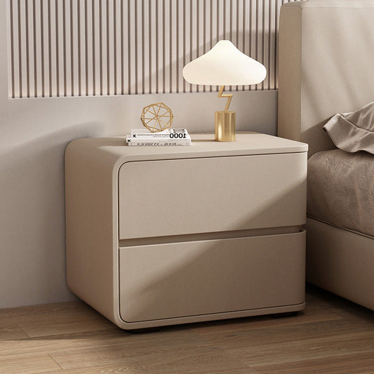Contemporary Luxury Rectangle Microfiber Leather Solid Wood Plastic Metal Nightstand 2-Drawer For Bedroom