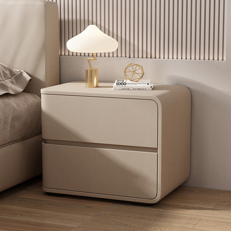 Contemporary Luxury Rectangle Microfiber Leather Solid Wood Plastic Metal Nightstand 2-Drawer For Bedroom