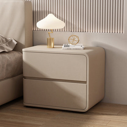 Contemporary Luxury Rectangle Microfiber Leather Solid Wood Plastic Metal Nightstand 2-Drawer For Bedroom
