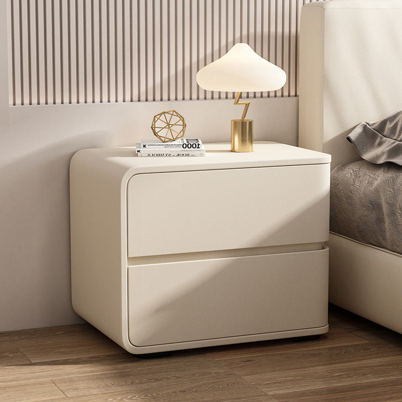 Contemporary Luxury Rectangle Microfiber Leather Solid Wood Plastic Metal Nightstand 2-Drawer For Bedroom