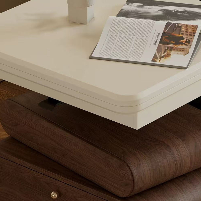 Traditional Vintage Foldable Rectangular Solid Wood Metal Movable Rotatable Coffee Table 2-Drawer For Bedroom
