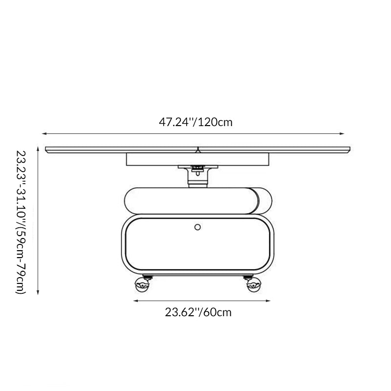 Traditional Vintage Foldable Rectangular Solid Wood Metal Movable Rotatable Coffee Table 2-Drawer For Bedroom
