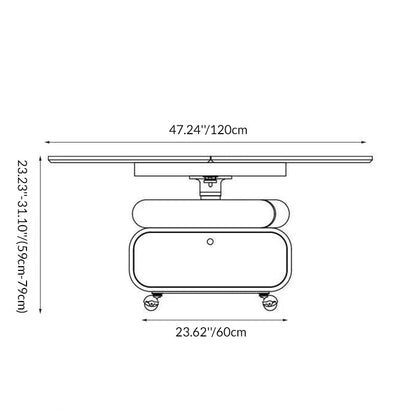 Traditional Vintage Foldable Rectangular Solid Wood Metal Movable Rotatable Coffee Table 2-Drawer For Bedroom