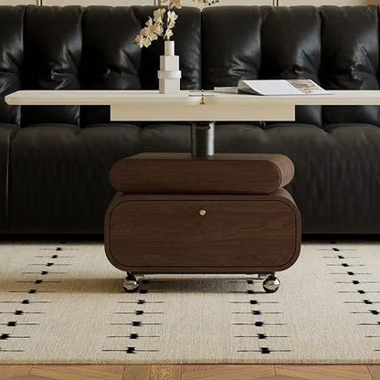 Traditional Vintage Foldable Rectangular Solid Wood Metal Movable Rotatable Coffee Table 2-Drawer For Bedroom
