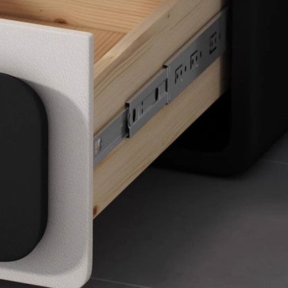 Modern Minimalist Square Solid Wood Faux Leather Metal Nightstand 2-Drawer For Bedroom