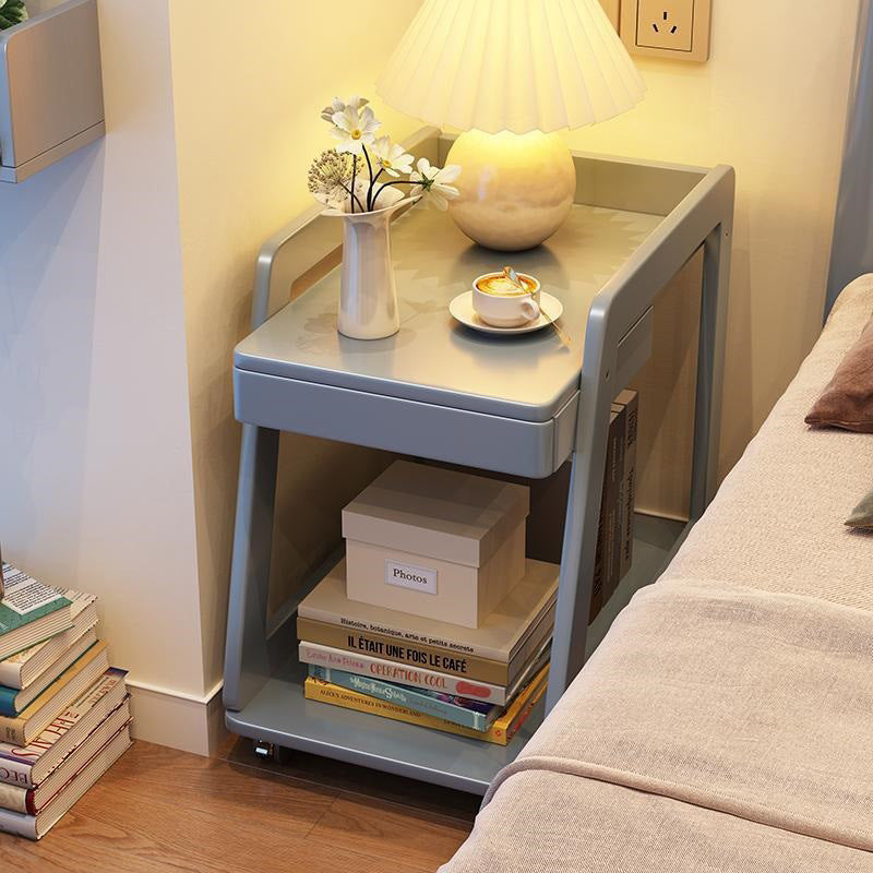 Modern Minimalist Trapezoid Rubberwood Pine Wood Multi-Layer Boards Movable End Table 2-Tier For Bedroom