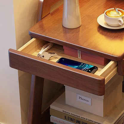 Modern Minimalist Trapezoid Rubberwood Pine Wood Multi-Layer Boards Movable End Table 2-Tier For Bedroom