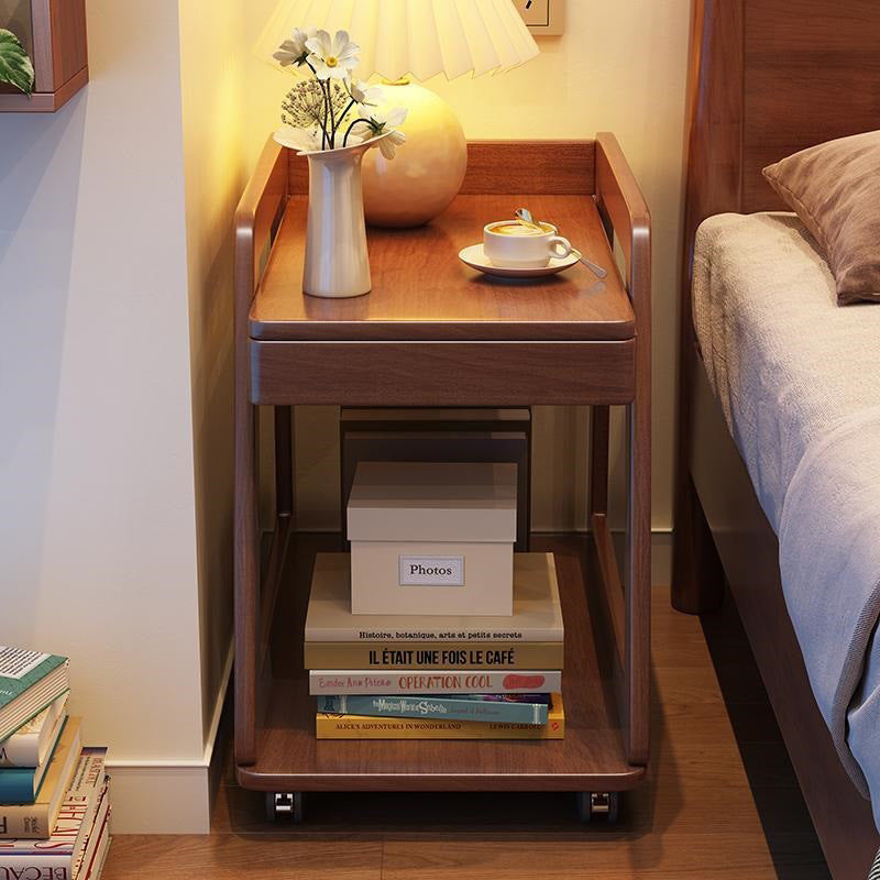 Modern Minimalist Trapezoid Rubberwood Pine Wood Multi-Layer Boards Movable End Table 2-Tier For Bedroom