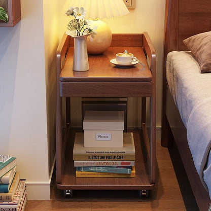 Modern Minimalist Trapezoid Rubberwood Pine Wood Multi-Layer Boards Movable End Table 2-Tier For Bedroom