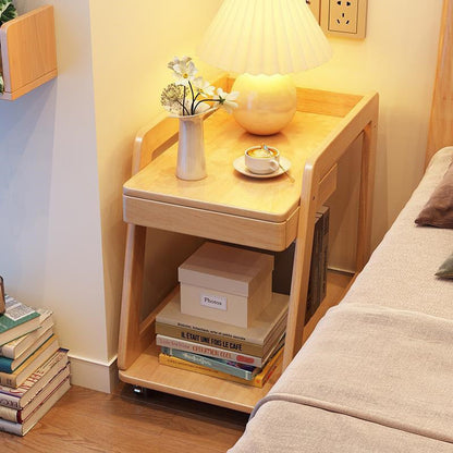 Modern Minimalist Trapezoid Rubberwood Pine Wood Multi-Layer Boards Movable End Table 2-Tier For Bedroom