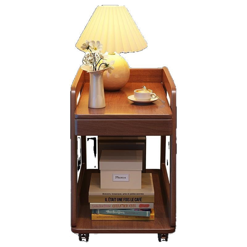 Modern Minimalist Trapezoid Rubberwood Pine Wood Multi-Layer Boards Movable End Table 2-Tier For Bedroom