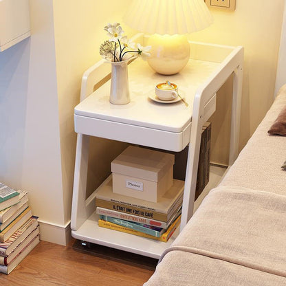 Modern Minimalist Trapezoid Rubberwood Pine Wood Multi-Layer Boards Movable End Table 2-Tier For Bedroom