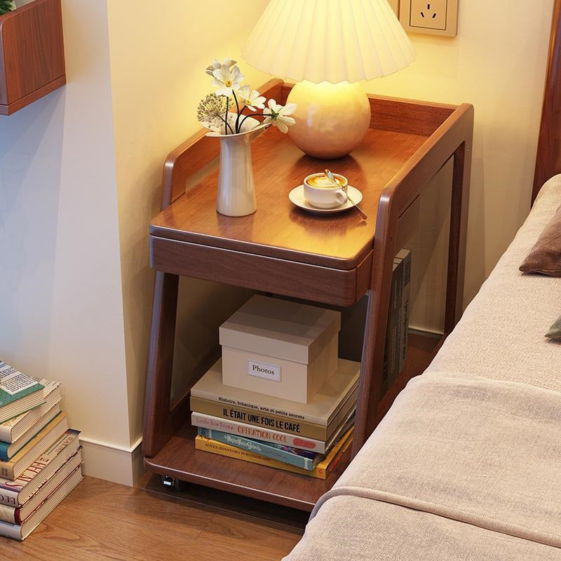 Modern Minimalist Trapezoid Rubberwood Pine Wood Multi-Layer Boards Movable End Table 2-Tier For Bedroom